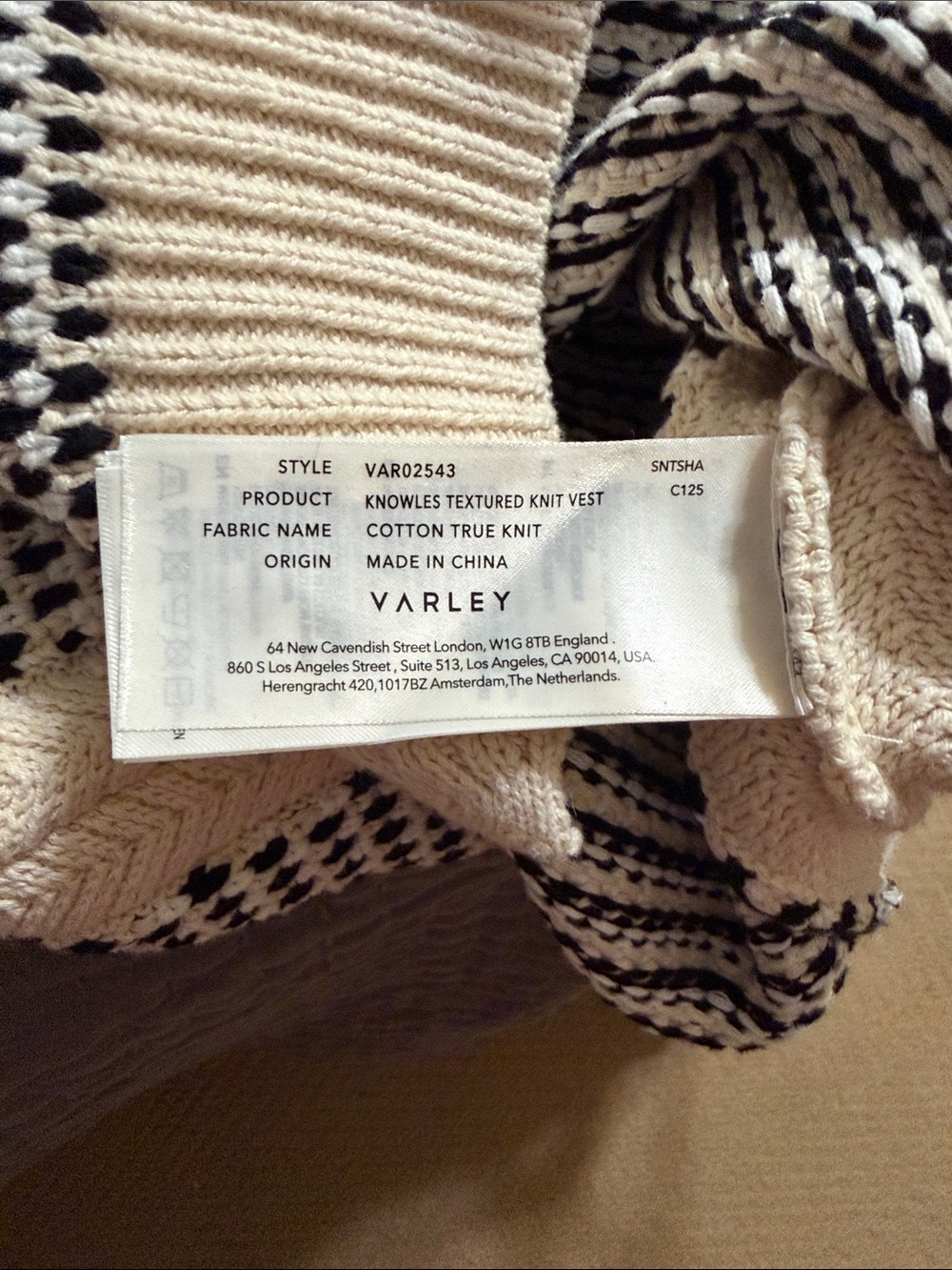Varley Cream and Black Knit Sleeveless Tank - Picture 3 of 8